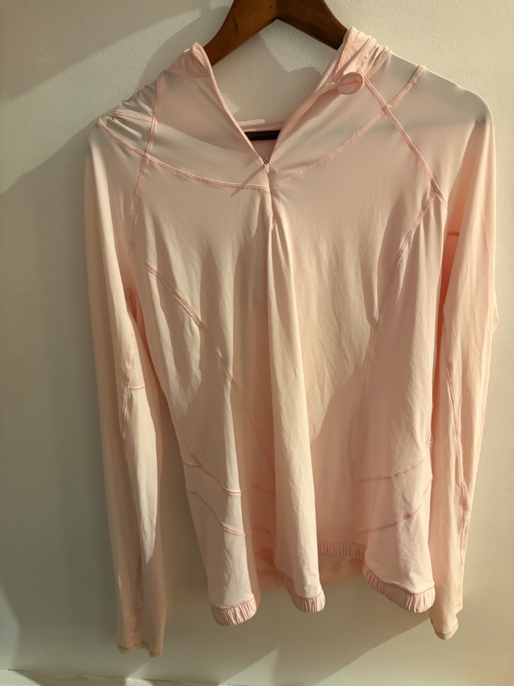 Lululemon Lightweight Half-Zip Running Hoodie Light Pink Thumbholes Mesh Back